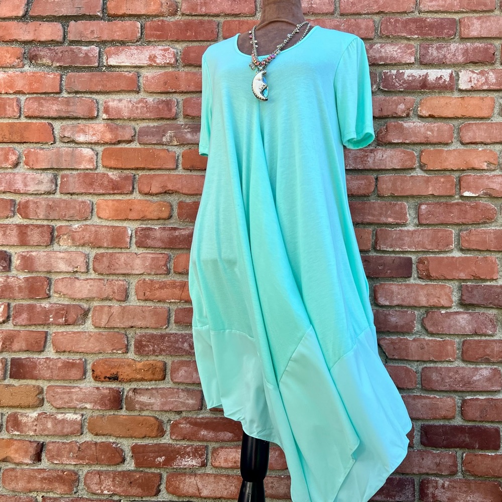 Aqua Short Sleeve Comfy Swing Dress POCKETS NWOT